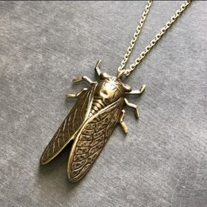 Gold Tone Statement Cicada Necklace